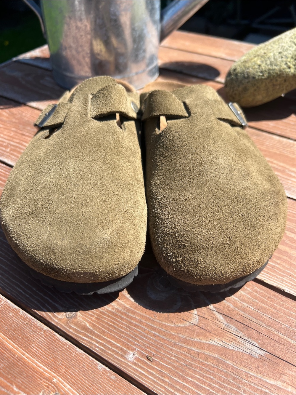 Birkenstock Olive Suede Clogs - Picture 2 of 9
